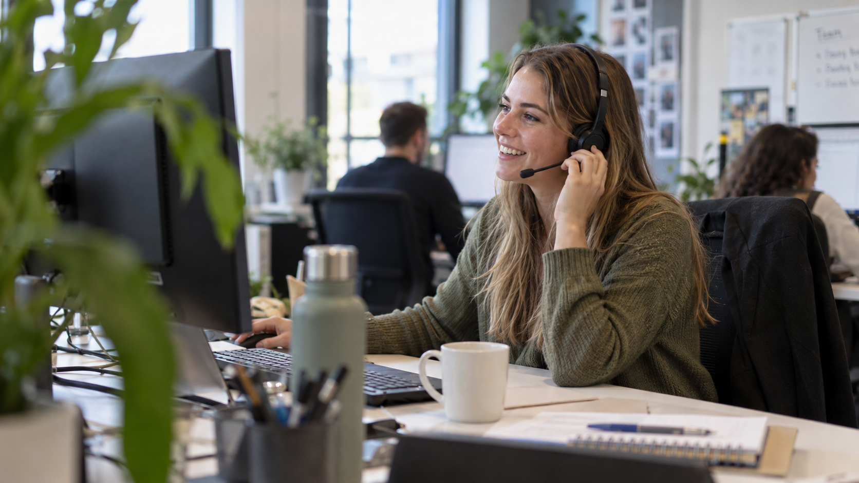 Customer service agent handling a case with Powerflow open on screen
